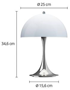 Louis Poulsen Akumulátorová lampa Panthella PORTABLE 250 chróm/modrá, Chrómová / strieborná, Obývacia izba / jedáleň, Plast, Moderný, Stolová lampa