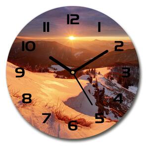 Sklenené nástenné hodiny okrúhle Zima v horách