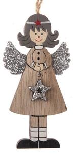Závesný drevený anjel s hviezdou 4 ks