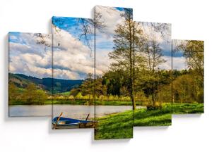 Obraz loďky pri jazere (150x105 cm)