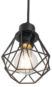Vidiecka závesná lampa čierna s dreveným 4-svetlom - Chon