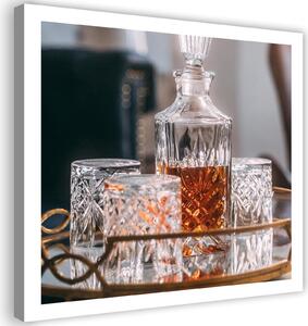 Obraz na plátne Whisky - karafa a poháre Rozmery: 30 x 30 cm