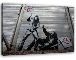 Obraz na plátne Boj za mier s láskou Banksy nástenná maľba Rozmery: 60 x 40 cm