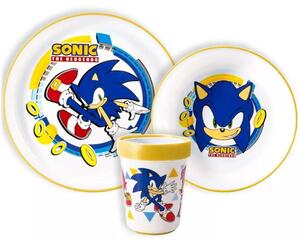 Sada plastového riadu Ježko Sonic s kelímkom a protišmykom - 3 diely