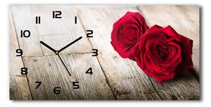 Vodorovné Sklenené hodiny na stenu Ruže na dreve