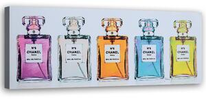 Obraz na plátne Farebné flakóny na parfémy Chanel Rozmery: 90 x 30 cm
