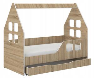 Detská posteľ domček so šuflíkom 140 x 70 cm v dekore dub sonoma pravá Hnedá