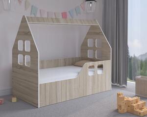 Detská posteľ domček 140 x 70 cm v dekore dub sonoma pravá Hnedá