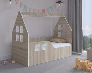 Detská posteľ domček 140 x 70 cm v dekore dub sonoma ľavá Hnedá