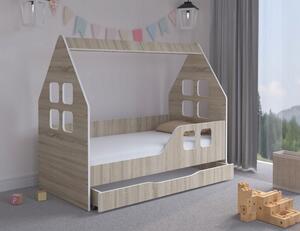 Detská posteľ domček so šuflíkom 140 x 70 cm v dekore dub sonoma pravá Hnedá
