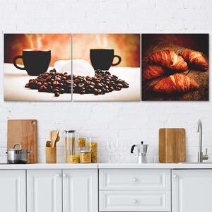 Sada obrazov na plátne Káva a croissanty - 3 dielna Rozmery: 90 x 30 cm