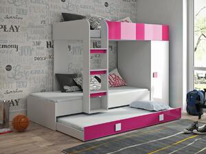Detská poschodová posteľ s úložným priestorom Lena - biela/ružová