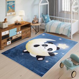 Detský koberec s motívom pandy na mesiaci Modrá Šírka: 80 cm | Dĺžka: 150 cm