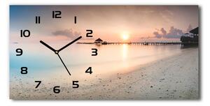 Vodorovné Sklenené hodiny na stenu tiché Pláž Maldivy