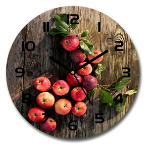 Sklenené hodiny okrúhle Jablká na stole