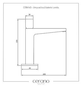 Cerano Loreta, umývadlová stojanková batéria h-220, čierna matná, CER-CER-423538