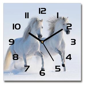 Sklenené hodiny štvorec Dva kone v snehu