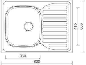 Nerezový drez Sinks CLP-D 800 M 0,5mm ľavý matný