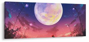 Obraz - Žena a pes pri splne (120x50 cm)