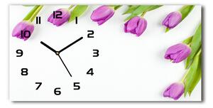 Vodorovné Sklenené hodiny na stenu Fialové tulipány