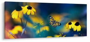 Obraz - Žltý motýľ s kvetmi (120x50 cm)