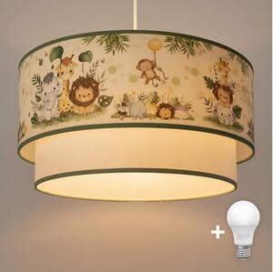 Brilagi-LED Detský závesný luster na lanku BOBO 1xE27/60W/230V pr.40cm krém./zelená/džungľa