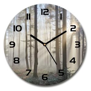Sklenené nástenné hodiny okrúhle Hmla v lese