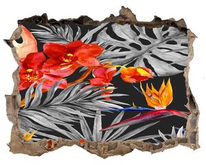 Díra 3D fototapeta nálepka Plameniaky a kvety