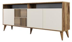 Nízka komoda v dekore orecha v krémovej a prírodnej farbe 180x79 cm Milan – Kalune Design