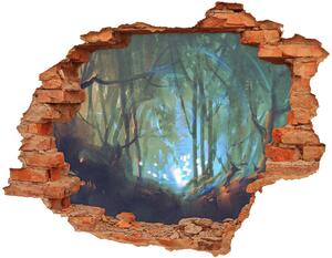 Nálepka 3D diera na stenu betón Mystický les