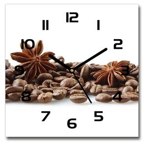 Sklenené hodiny štvorec Zrnká kávy škorica