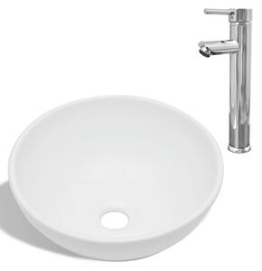 Kúpeľňové umývadlo s pákovým kohútikom keramické okrúhle biele