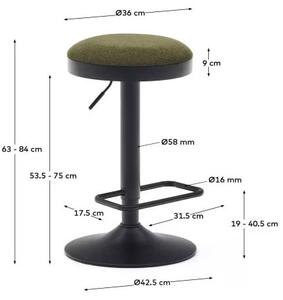 Tmavozelené čalúnené barové stoličky v súprave s nastaviteľnou výškou 2 ks (výška sedadla 53,5 cm) Zaib – Kave Home
