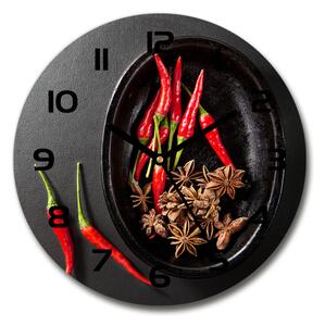 Sklenené hodiny okrúhle Chilli papričky
