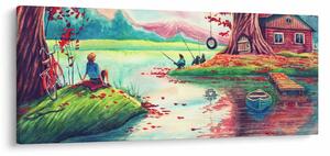Obraz - Aquarel, Zátoka v horskej dedinke (120x50 cm)