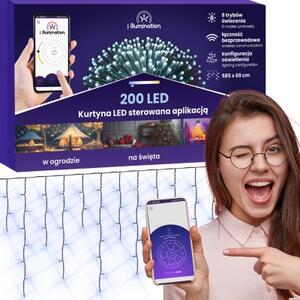 JU Záves s ľadovými kvapkami a osvetlením, 200 LED, 300 cm, studená biela, napájaný zo siete, vonkajší