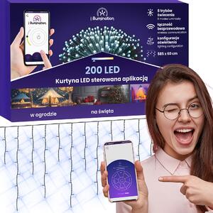 JU Záves s ľadovými kvapkami a osvetlením, 200 LED, 300 cm, studená biela, napájaný zo siete, vonkajší