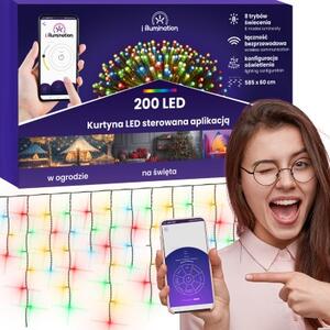 JU Záves s ľadovými kvapkami a osvetlením, 200 LED, 300 cm, viacfarebný, napájaný zo siete, vonkajší