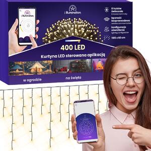 JU Záves s ľadovými kvapkami a osvetlením, 400 LED, 300 cm, teplá biela, napájaný zo siete, vonkajší