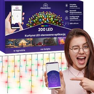 JU Záves s ľadovými kvapkami a osvetlením, 200 LED, 300 cm, viacfarebný, napájaný zo siete, vonkajší