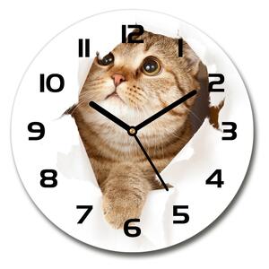 Sklenené nástenné hodiny okrúhle Mačka