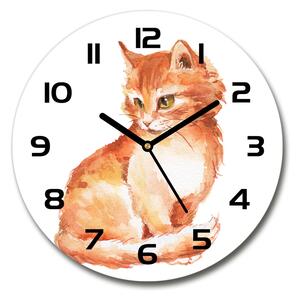 Sklenené nástenné hodiny okrúhle Červená mačka