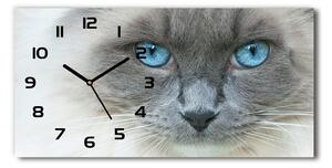 Vodorovné Sklenené hodiny na stenu Mačka modré oči