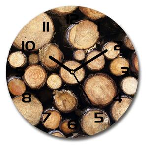 Sklenené nástenné hodiny okrúhle Polená dreva