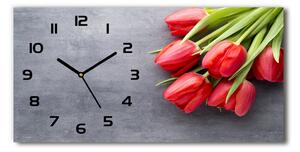 Vodorovné Sklenené hodiny na stenu Červené tulipány