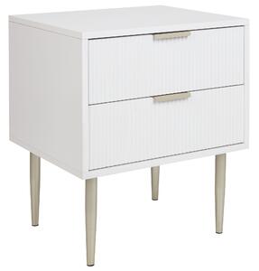 Nočný stolík biely MDF 2 úložné zásuvky kovové nohy úchytky moderný škandinávsky štýl spálňa