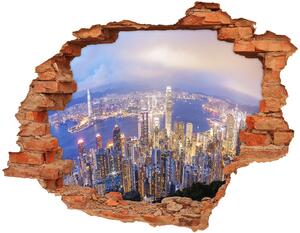 Diera 3D v stene nálepka Hong kong panoráma nd-c-89343951