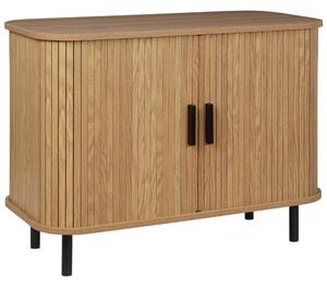 Komoda svetlé drevo čierne nohy MDF kov posuvné dvierka úložný priestor retro štýl obývacia izba