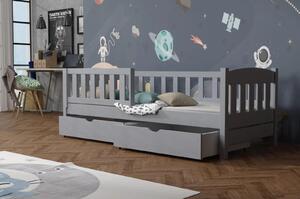 MAXMAX Detská posteľ z masívu borovice BEN so šuplíkmi - 200x90 cm - ŠEDÁ