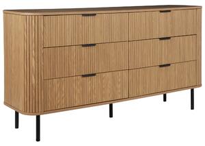 Komoda svetlé drevo čierne nohy MDF kov retro 6 zásuviek úložný priestor obývacia izba spálňa
